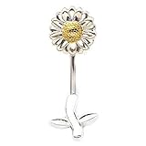 Belly Button Ring Navel Split Sun Flower 316L sunflower Body Jewelry (Silver tone)