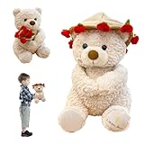 ✨【Matière douce et de haute qualité】Fabriqué en peluche ultra-douce et rembourré de coton de haute qualité, cet ours en peluche avec rose est agréable au toucher, doux pour la peau et parfait pour les câlins, les jeux ou la sieste. Son rembourrage en coton PP de haute qualité lui donne un aspect tridimensionnel et adorable. Il est très confortable et ne perd pas ses poils.
