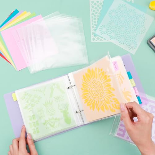 Image of Cookie Stencil Storage Binder for Storage 6x6inch Stencils,Die Cuts,DIY Scrapbooking,Clear Stamp,Storage Folder Organizer Include 1 Purple Cover,50 Sleeve,50 Backing Paper and 10 Sheets Divider Tabs