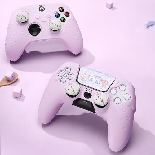 Image of GeekShare Compatible with ps5 Controller Skin Set, Silicone Protective Shell for Gaming Consoles Wireless Controller, Sweet Ice Cream Purple Cover with 2 Thumb Grip Caps - Mikko