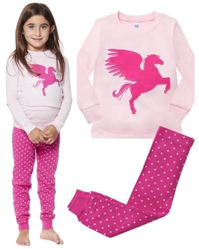 Girls Pajamas Unicorn Pegasus Lips 2 Piece 100% Super Soft Cotton,Pink,4 Years