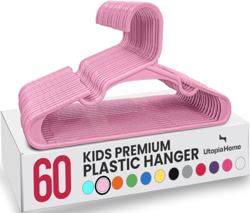 Image of Utopia Home Kids Hangers 60 Pack – 11.5 Inch Baby Closet Hangers Baby Pink | Plastic baby hangers | Fits children's & infant clothes | Gentle on delicate garments