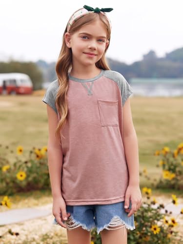 Imily Bela Girls Summer T Shirts Casual Cap Sleeve Crewneck Raglan Tops with Pocket2