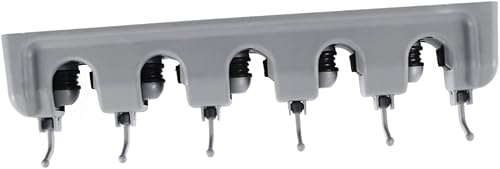 Miniatura 3 de Housoutil Soporte para paraguas para escoba, soporte de almacenamiento, 5 ranuras para bolas, 6 ganchos para escoba y armario (gris)