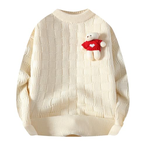 Mens Cable Knit Sweater with Bear Toy Crew Neck Long Sleeve Pullover Sweater Fall Casual Sweaters 20252