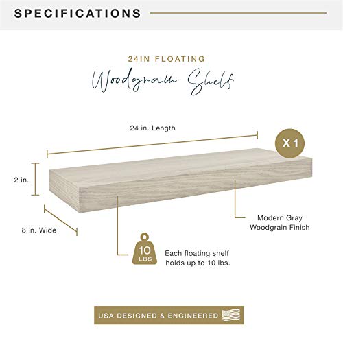 Image of MCS Gray Woodgrain Floating Shelf, 24 Inch x 8 Inch, 24 x 8