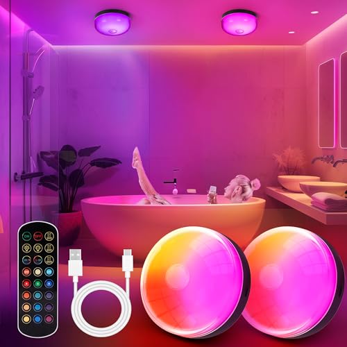 2-Pack Shower Lights for Inside Shower Battery Operated, 15 RGBW Color Changeable Mood Lighting with Remote(Dimmable ? Timer), Magnetic Led Light for Shower Bathroom, Closet, Bedroom, Party Decoration