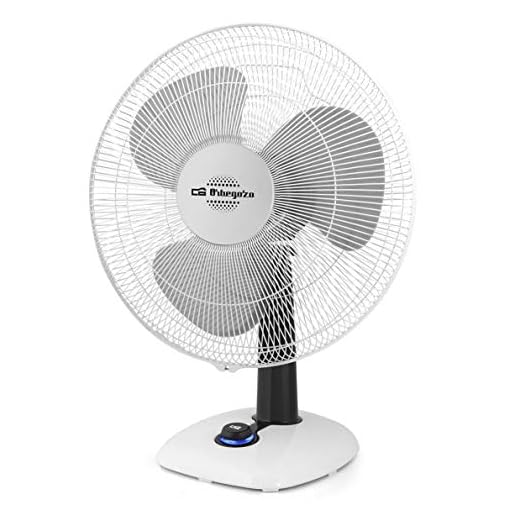 Orbegozo TF 0143, Ventilador de sobremesa, oscilante, 3 velocidades, diámetro hélice 40 cm, asa, 50 W, piloto luminoso LED, color blanco