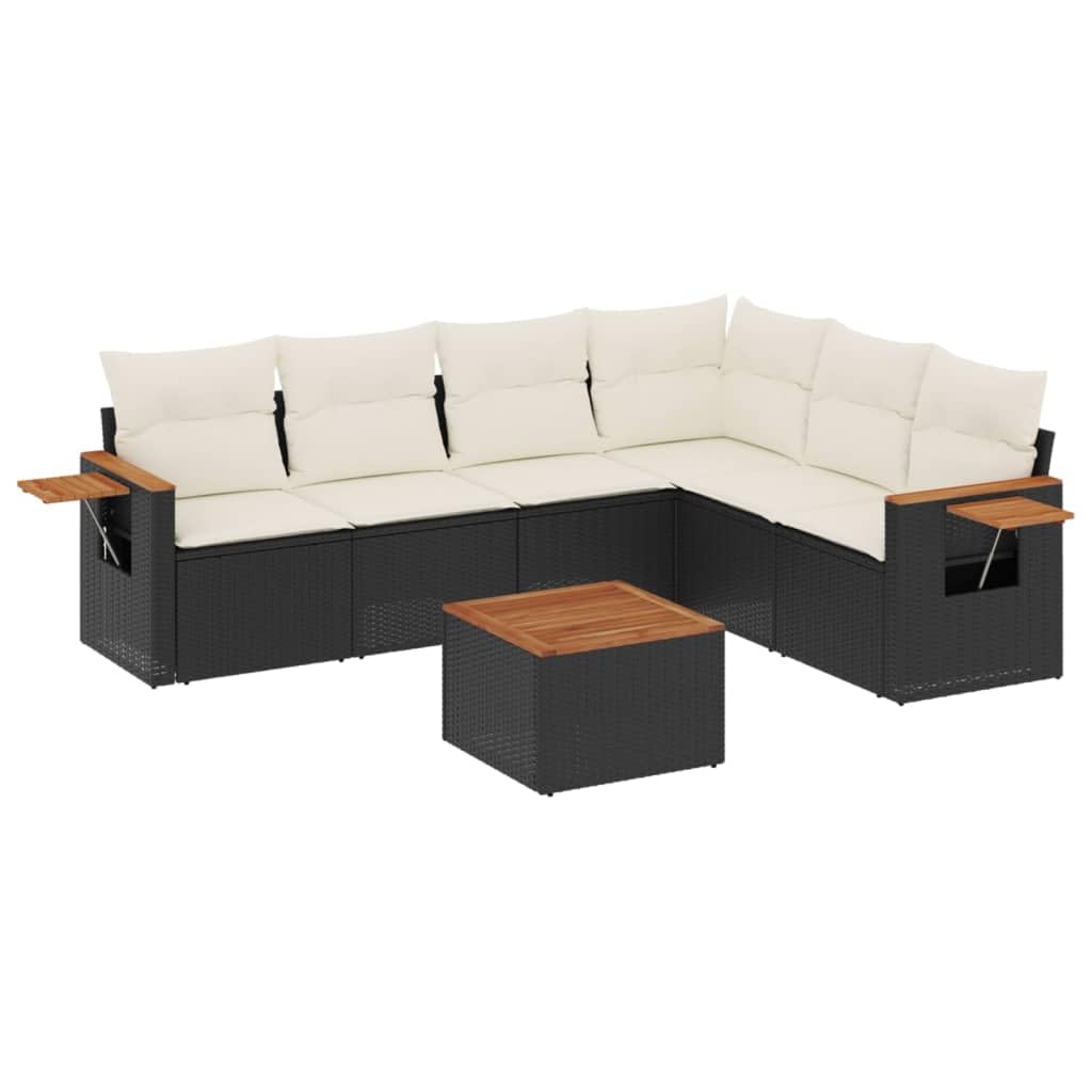 LAPOOH Set da pranzo da giardino 7 pezzi e cuscini in rattan sintetico nero, Set Tavolo e Sedie Giardino, Tavolo e Sedie Terrazza, Mobili da giardino Esterni, Set di mobili da giardino - 3259249