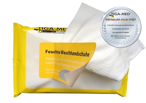 TIGA-MED Feuchte Waschhandschuhe – 5×8 Stück (40) – mit Aloe Vera & Kamillenextrakt...