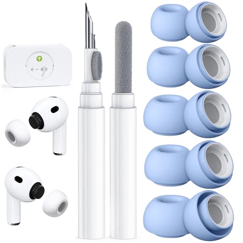 Image of 5 Pairs Replacement Ear Tips for AirPods Pro 3 (S-Blue) | (5 Size XXS /XS /S /M /L )Silicone Ear Tips with Cleaner kit,Noise Reduction Holewith & Built-in dust Guard Screen