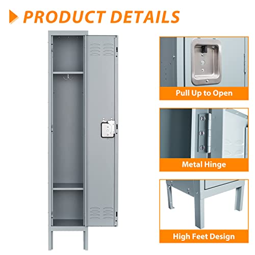 Image of Metal Locker for Home, Dressing Room, Gym, 65.98 inch Steel Storage Lockers for Employees, Lockable Locker Cabinet with 1 Door (Grey)