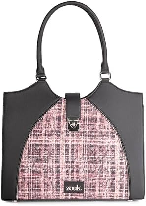 ZOUK Harriet Office Bag for Women – Stylish Vegan Leather Laptop Bag with Buckle Detailing | Formal Work Bag with iPad Compartment, Multiple Pockets & Water-Resistant Lining | Cashmere Noir (Pink)