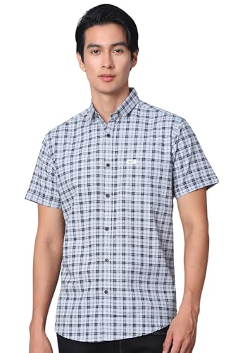 Image of Majestic Man Men Comfort Slim Fit Checked Pure Cotton Half Sleeve Casual Shirt