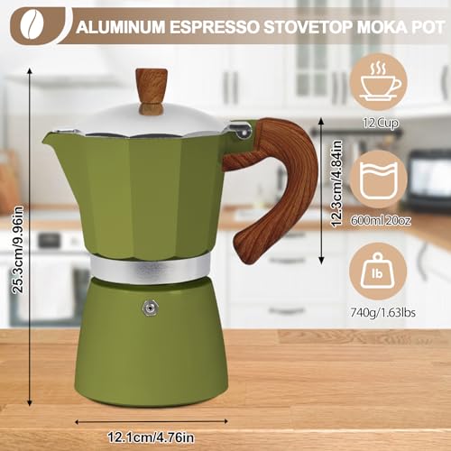 Image of Aluminum 12 Cup 600ml Moka Pot Express Coffee Maker Stovetop Espresso Colorful Coffeemaker Italian Classic Style Brewing Greca Cafe Mocha Machine for Cafeteras Lover Camping Travel and Home Use 20oz