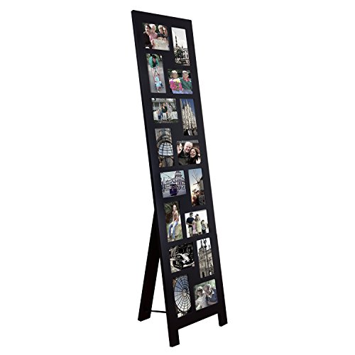 Adeco PF0558 16-Opening Black Wood Floor-Standing Easel Photo Frame, 4 by 6