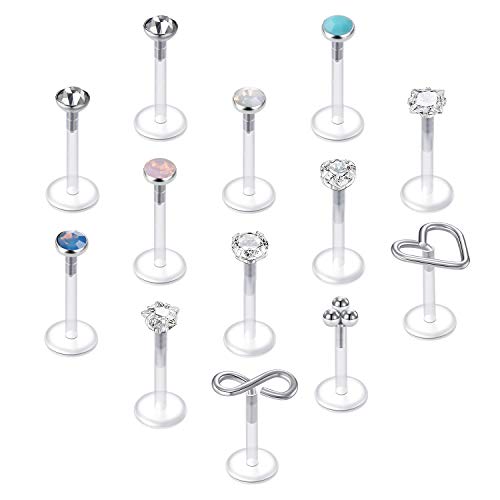 QWALIT 16g Tragus Earring Clear Cartilage Forward Helix Conch Earring Flat Back Plastic Lip Ring Studs Labret Jewelry Monroe Medusa Piercing Jewelry Push in Bar 8mm