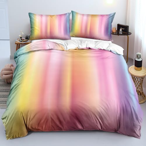 Housse de couette 240x220 cm à lignes colorées et parure de lit moderne dégradé arc-en-ciel