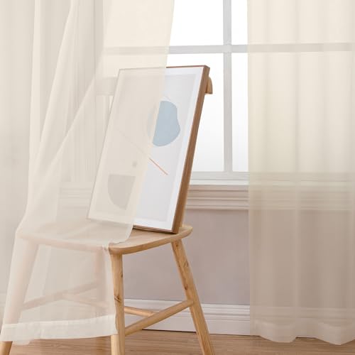 Image of OWENIE Cream Sheer Curtain 96 Inch Long 2 Panels Set, Light Filtering Clear Rod Pocket Soft Sheer Curtain 95 for Bedroom /Living Room, 2Pcs, Each 42 inch W x 96 inch L, Cream