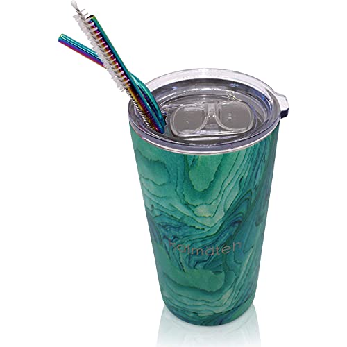 Kalmateh Insulated Tumbler- Slider Lid, 2 Straws And Straw Cleaner- 16 Oz For Coffee, Tea, Yerba Mate, Smoothies, Wine (Turquoise, 1) #TOP3