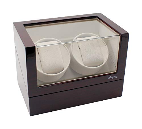 Versa Elite Double Watch Winder In Cherrywood - Up To 12 Setting Combinations - Independent Settings For Each Winder - No Magnetization Japanese Mabuchi Motor - Plenty Of Space For Large Watches #TOP13