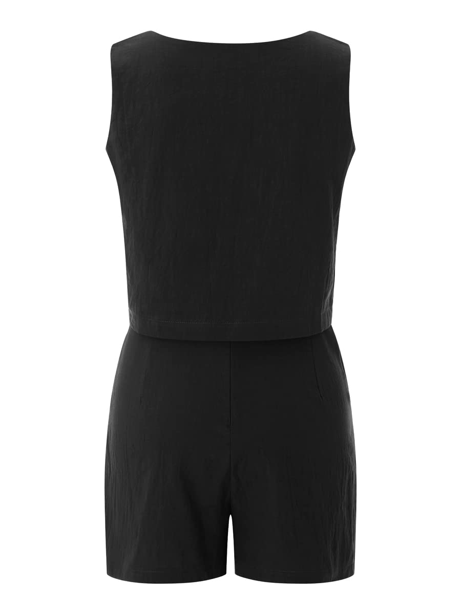 Springcmy Ensemble 2 pièces pour femme avec débardeur sans manches et short élastique avec poches pour l'été, la plage, le salon, streetwear Y2K