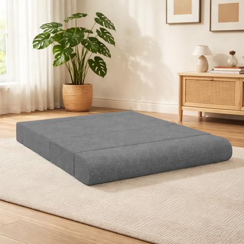 Image of Foldable Two Seater Sofa Bed 4 X 6 Ft Jute Fabric Washable Cover Sofa Cum Bed with Cushions Convertible Sofa Bed for Home (Grey Color - Pre-Assembled)