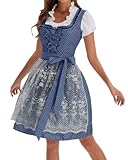 dalamirra Damen Karneval Party Oktoberfest Kleider Traditionelles Kostüm Mode Midi Dirndl Kleid mit Schürze