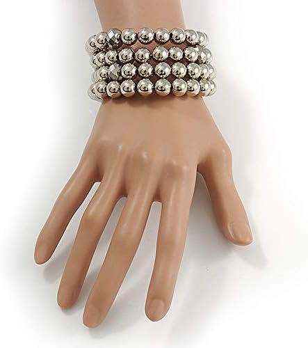 Avalaya Disco Mirrored Acrylic Bead Coiled Flex Bracelet - Adjustable, silver - Image 3