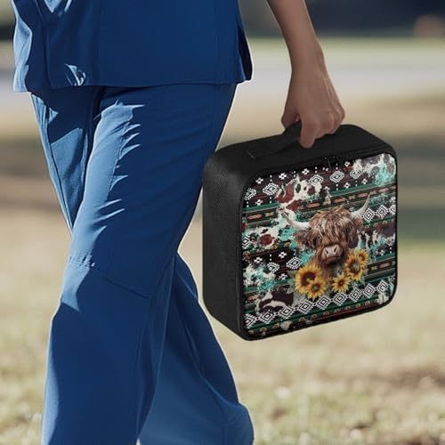 Image of Gomyblomy Aztec Highland Cow Print First Aid Kit Bag Empty Portable First Aid Kits for Business Travel Medium Emergency Medical Kit for Cars Home Medicine Bag Medical Supplies Bags