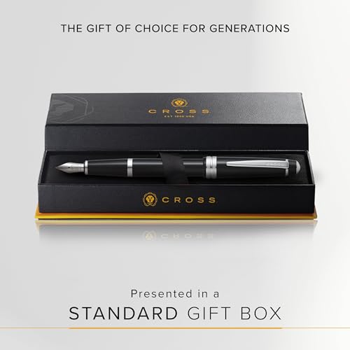 Image of Cross Bailey Light Polished Black Resin Fountain Pen - Medium Nib, Polished Chrome Accents, Smooth Writing, Luxury Gift Boxed