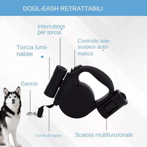 Laisse rétractable pour chiens petits extensible de 4.9m multifonction