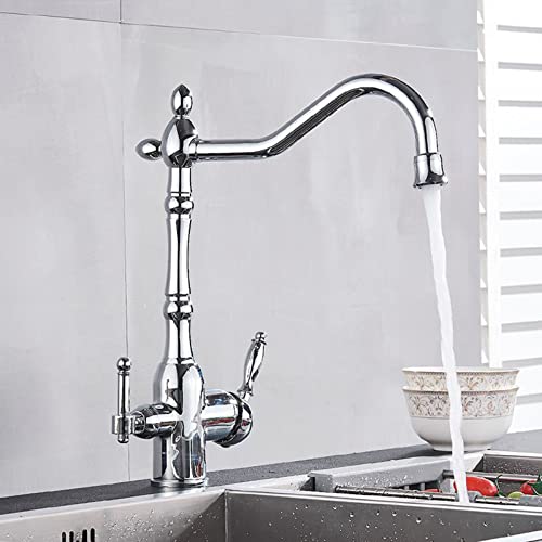 Robinet de filtre à eau à 3 voies, mitigeur chromé 3 en 1 avec bec pivotant, double levier pour eau potable pure, mise à niveau de l'évier de cuisine, élégant et fonctionnel