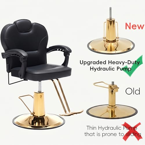 Image of Barber Chair with Heavy Duty Hydraulic Pump, Reclining Salon Chair for Hair Stylist, 360 Swivel 90-140 Backrest Reclining Chairs, Height Adjustable Hair Chair for Barbershop (Gold-Plain)