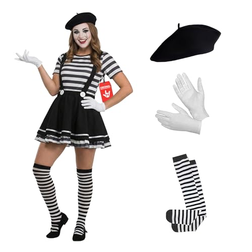 fun shack Mime Costume for Women, French Mime Costume Women, Mime Costume Adult, Mime Halloween Costumes for Women, Large