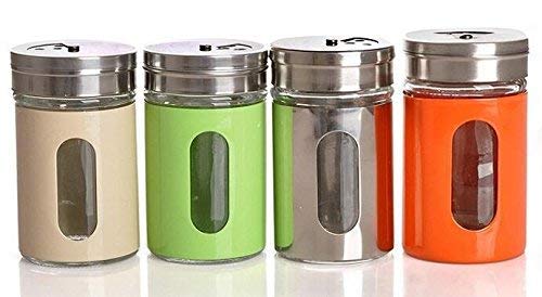 Prishka Enterprises Glass and Steel Salt and Pepper Shaker, 100 ml, Multicolour - Pack of 2
