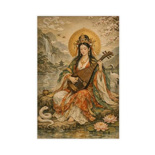Déesse japonaise Benzaiten : rompez la monotonie de vos murs avec cette toile zen