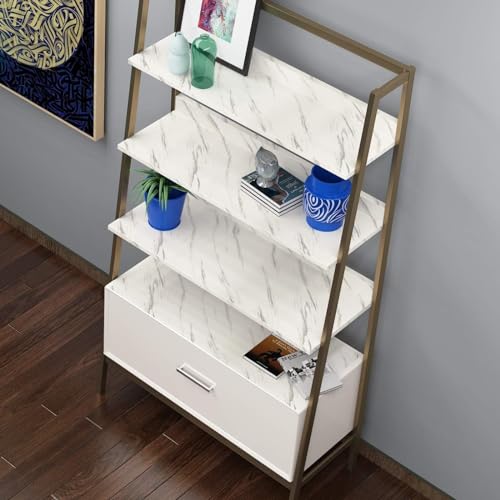 Image of VYOOx Marble Wallpaper Peel and Stick Waterproof Wallpaper for Home Kitchen Countertop Cabinet Furniture Oil Proof Kitchen Stickers (4, White (2 Ft X 6.5 Ft))
