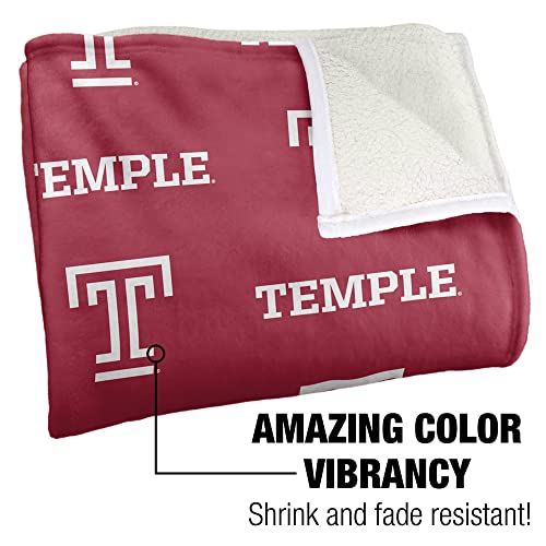 Temple University Blanket, 50"X60" Logo Pattern Silky Touch Sherpa Back Super Soft Throw Blanket #TOP2