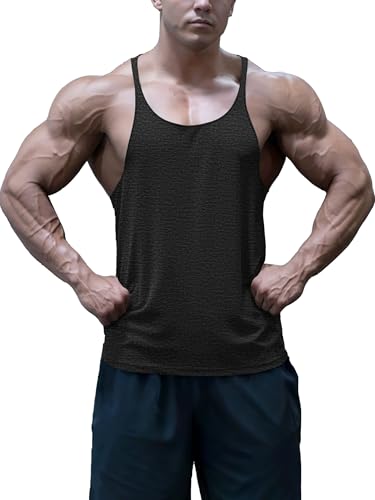 Yewloch Camiseta de Tirantes para Fitness de Hombre,Camisetas Atléticas de Secado rápido para Culturismo,Camisetas de Tirantes Tombre Gym(Negro,L)