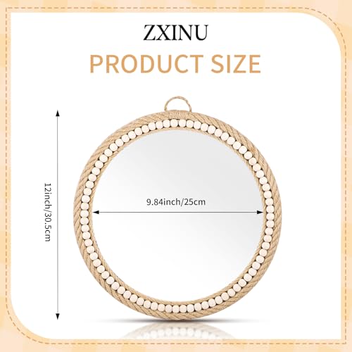 Zxinu Boho Wall Mounted Circle Mirror, Hand-Woven Hemp Rope With Wooden Beads Decorative Mirror thumb #1