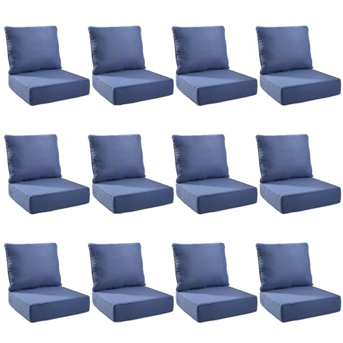 Image of Outdoor Cushion Set for Patio Furniture, UV Resistant, Water Resistant - 6 Inch Thick Foam Garden Cushions- 24x24 Inch Patio Seat Covers for Chair /Sofa /Couch | Blue | 12-Pack |
