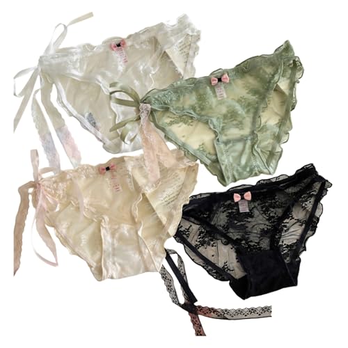 Premium Lace Underwear for Teen Girls Satin Bikini Panties for Schoolgirls Cute Frill Trim Low-rise Briefs
