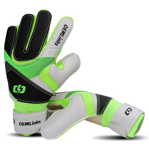 Aegicormy Youth&Adult Soccer Goalie Goalkeeper Gloves,Embossed Anti-Slip Latex Palm,Provide Extreme Strong Control and Grip (Green Fingerless Guard, 10)