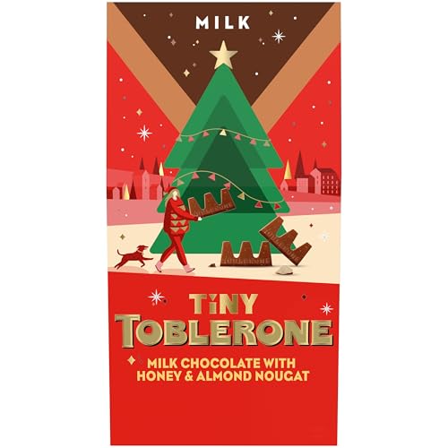 TOBLERONE Tiny Milk Chocolate Bars with Honey and Almond Nougat, Holiday Chocolate, 7.34 oz Holiday Gift Bag