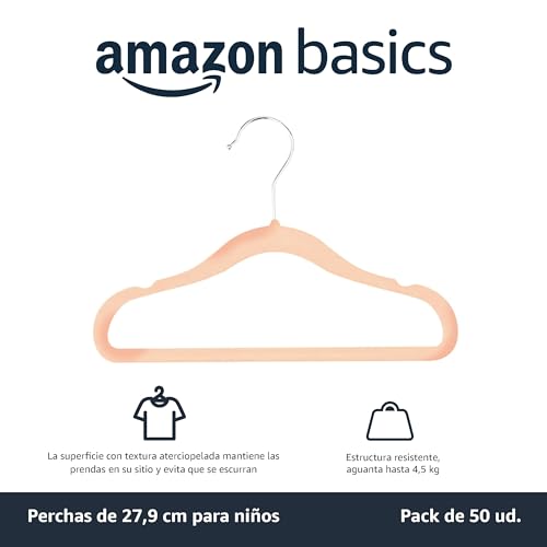 Miniatura 2 de Amazon Basics Perchas Antideslizantes De Terciopelo Para Bebés Y Niños Pequeños, 29,5cm Para Ropa De Bebé , Paquete De 50, Rosa Pálido