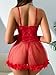Foxiny Sexy Ruffle Floral Skirt Underwire Mesh Sheer Lace Babydoll Lingerie Dress with Thong 2 Piece Women Push Up See Through Chemise Negligee Red Medium