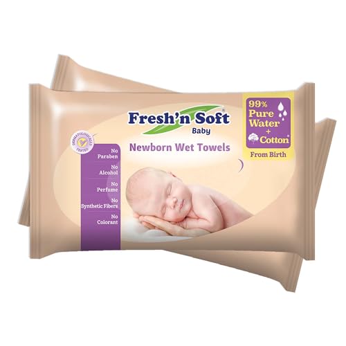 Fresh'n Soft Toallitas Húmedas para Bebé con Agua Pura y Algodón, 100% Biodegradables, Sin Parabenos, Perfumes, Alérgenos, Fibras Sintéticas, Calentar en Microondas (80 unidades (paquete de 2))
