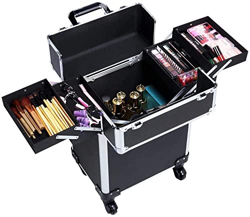 Image of Adson Professional Beauty Makeup Cosmetic Aluminium Vanity Trolley (Black)