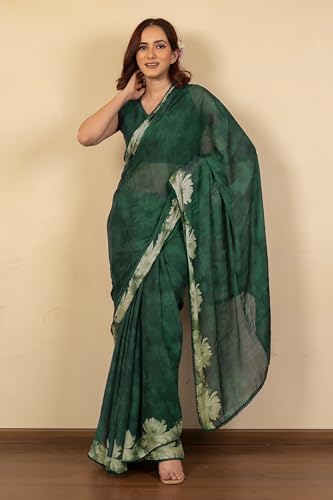 Image of MIRCHI FASHION Women Saree Floral Print Chiffon | Lightweight Festive Occasion Sari for Farewell and Functions with Unstitched Blouse Piece